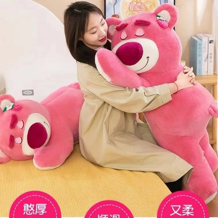 Soft Strawberry Bear Pillow Plush Toy Stuffed Doll with Fun Features for Girls Birthday Gifts Sleepy Bear with Soft Skin