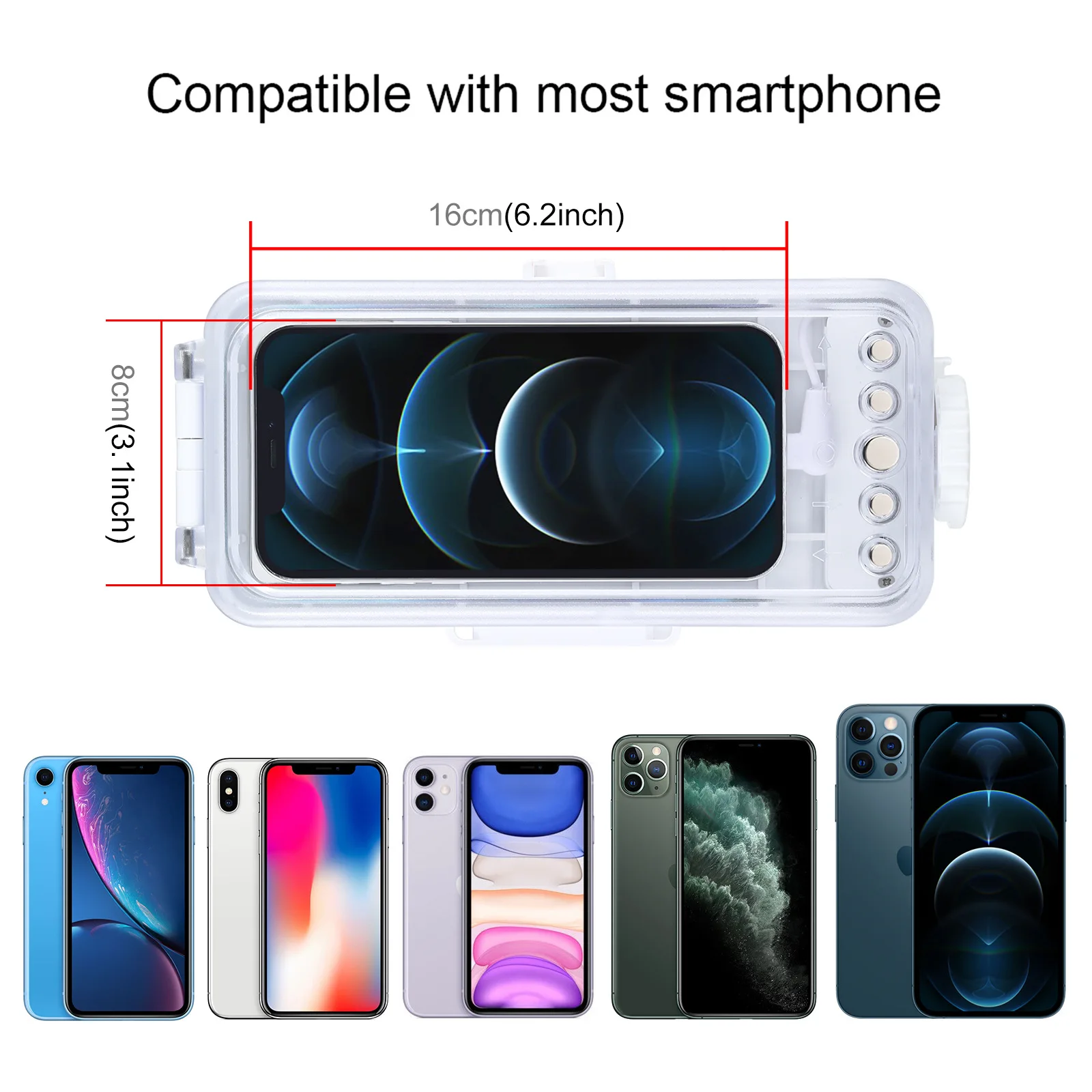 PULUZ 45m/147ft Waterproof Diving Housing Photo Video Taking Underwater Cover Case for iPhone 13/12 Pro White