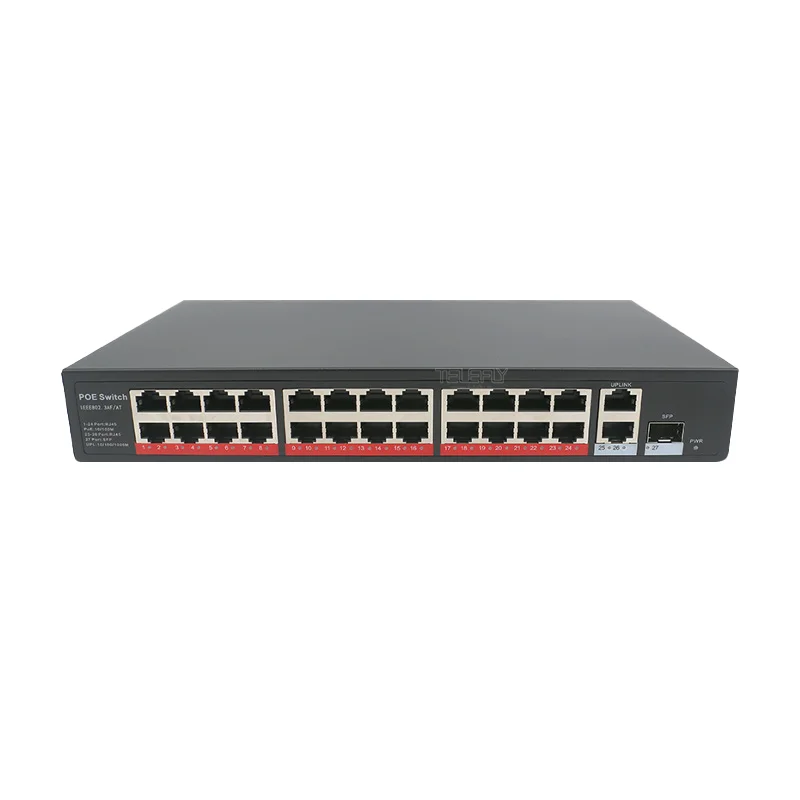 100MB/S 24 Port Poe Switch with 2 Gigabit RJ45 Ethernet Ports Optional 1 SFP, Poe Budget 250W/400W