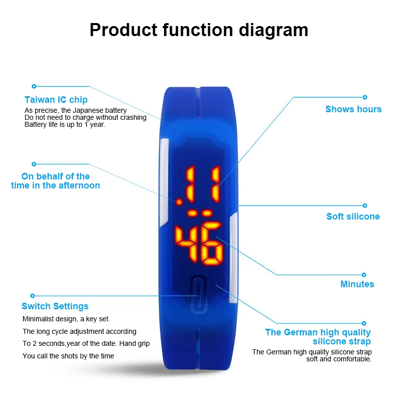 Silicone rubber unisex LED wrist bracelet digital wristwatch touch screen LED bracelet sport watch