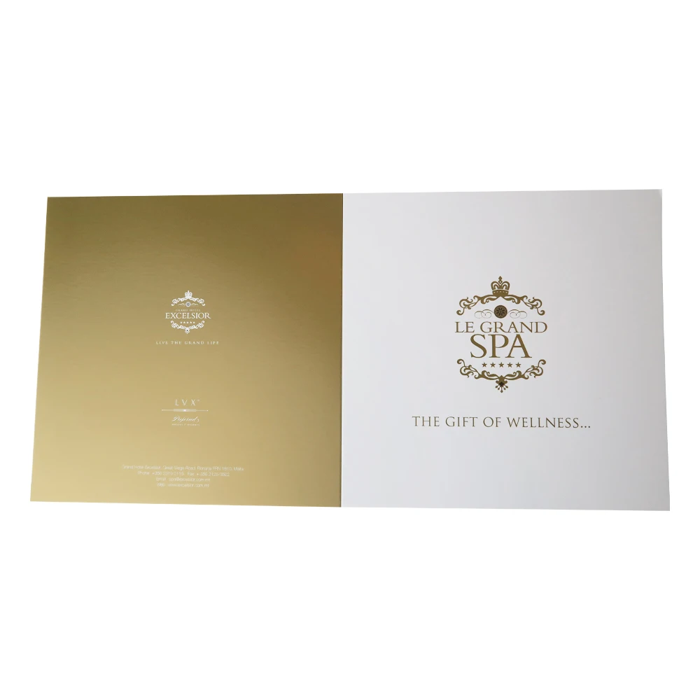 Eco friendly white hotel spa card offset printing OEM 10000 MOQ folding hotel advertising pamplet