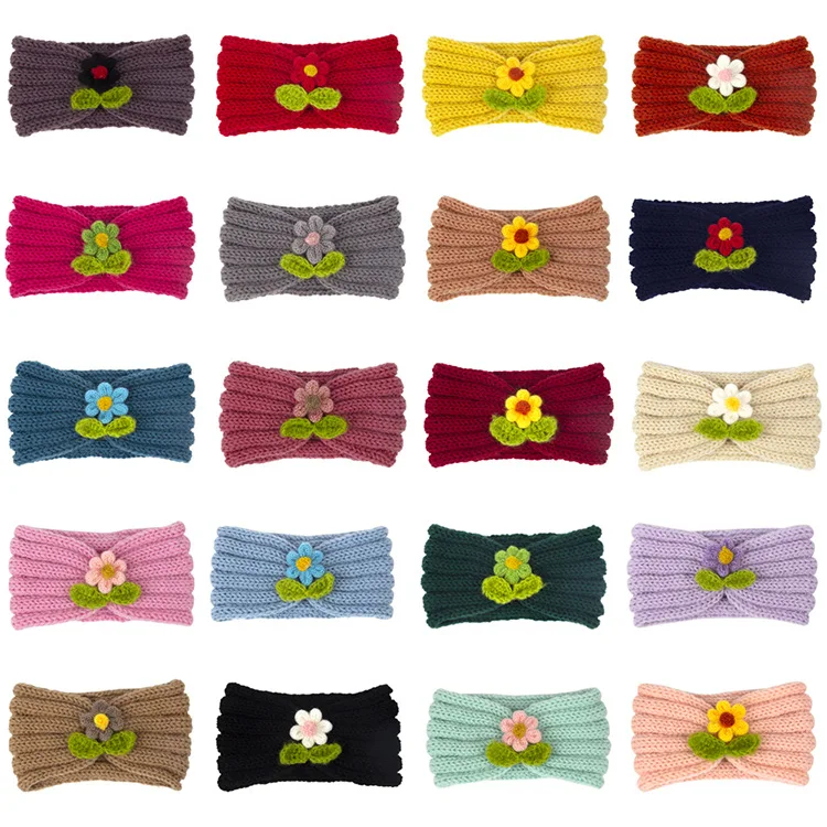 Children Hairbands Infants And Toddlers Autumn And Winter Warm Wool Pure Color Green Leaf Flower Headdress