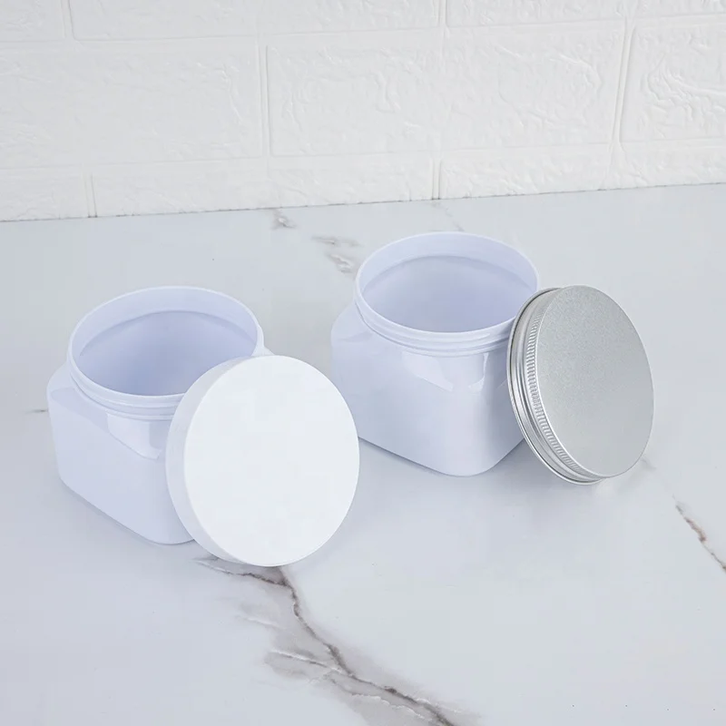 450G Square Empty Container PET White Cream Jars Packaging Plastic Cosmetic Face Cream Jar