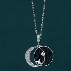 Trend Sterling Silver 925 Circle Pendant Planet Purple Sandstone Zircon 18K Gold Moon Star Necklace