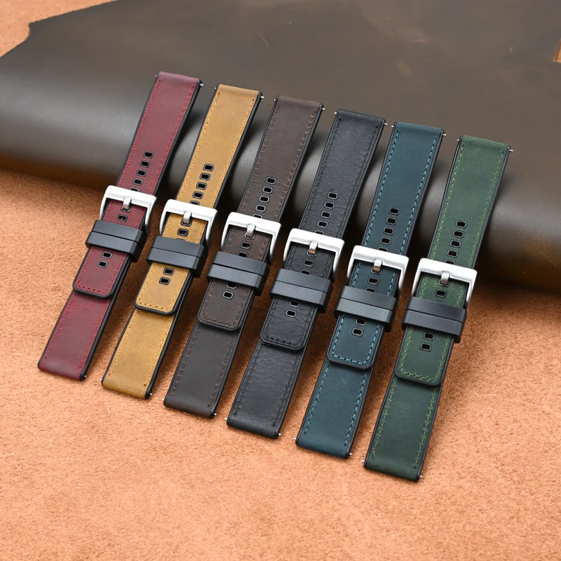 New Arrive Quick Release Crazy Horse Leather And Waterproof Silicone Hybrid Watch Bands Replacement Strap For Men Women