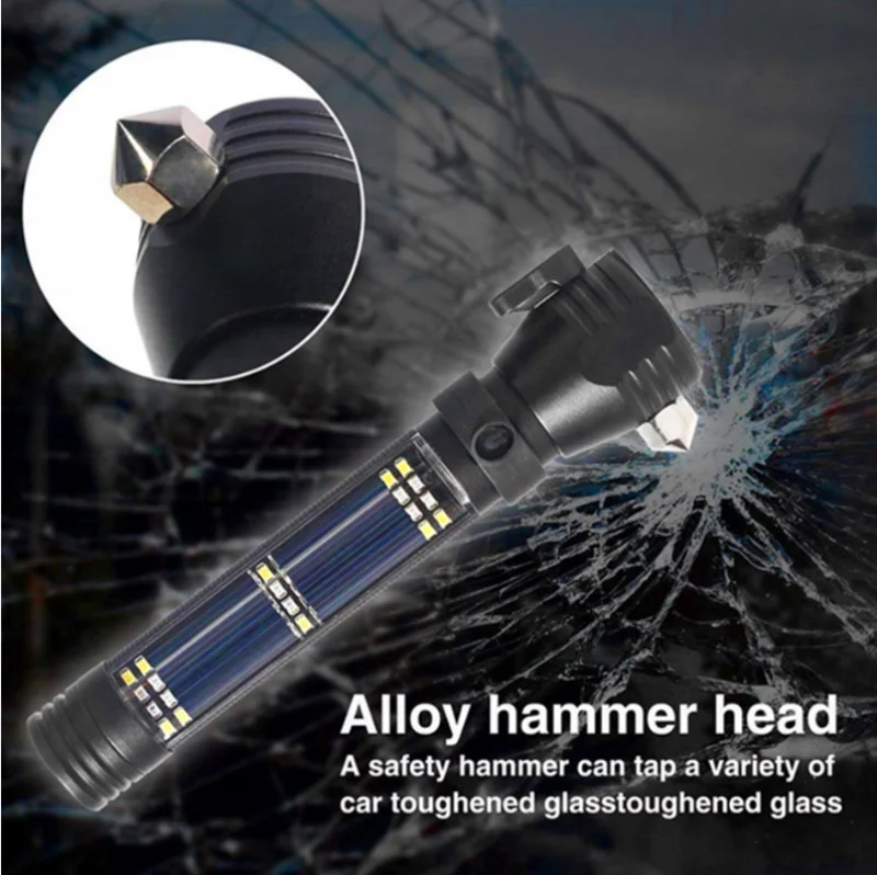 8 in 1 Solar Powered Led Flashlight With Alarm Buzzer Portable Handheld Outdoor Rechargeable Solar Led Flashlights & Torches