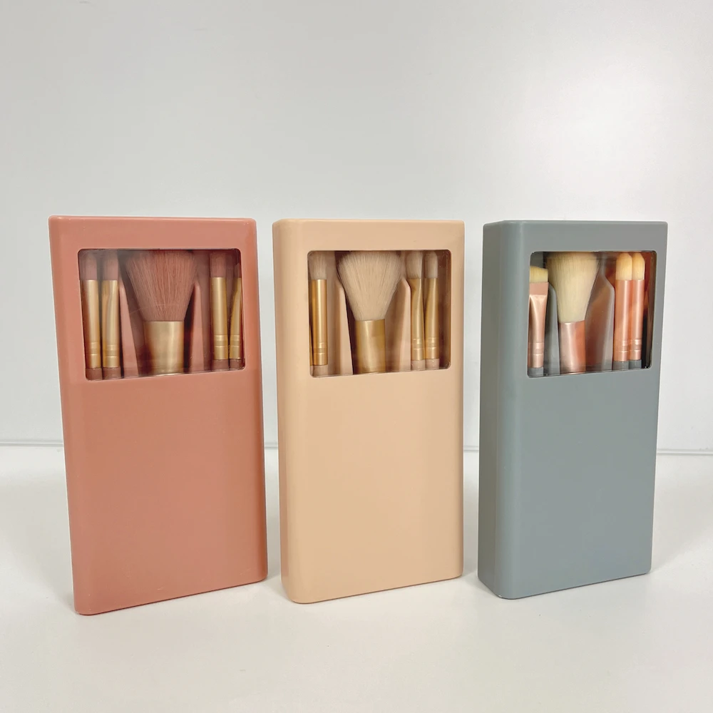Custom Logo Travel 5Pcs Mini Portable Professional Makeup Brush Set Cosmetic Eye Shadow Nail Brushes Tool With Mirror