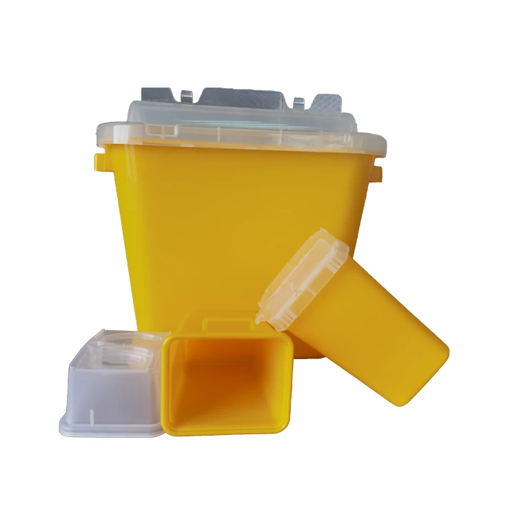 Portable 5 liter plastic disposable medical square sharps waste pungent biological disposal container box supplier