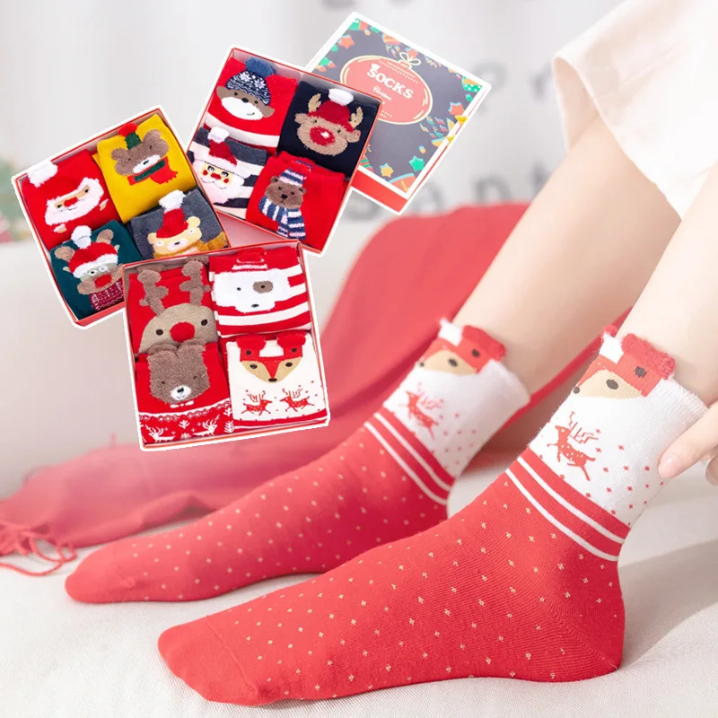 2 Pairs Crew Christmas Holiday Socks Cozy Funny Cotton Knit Xmas Soft Socks for Man Woman Girl Winter Novelty Christmas Gift