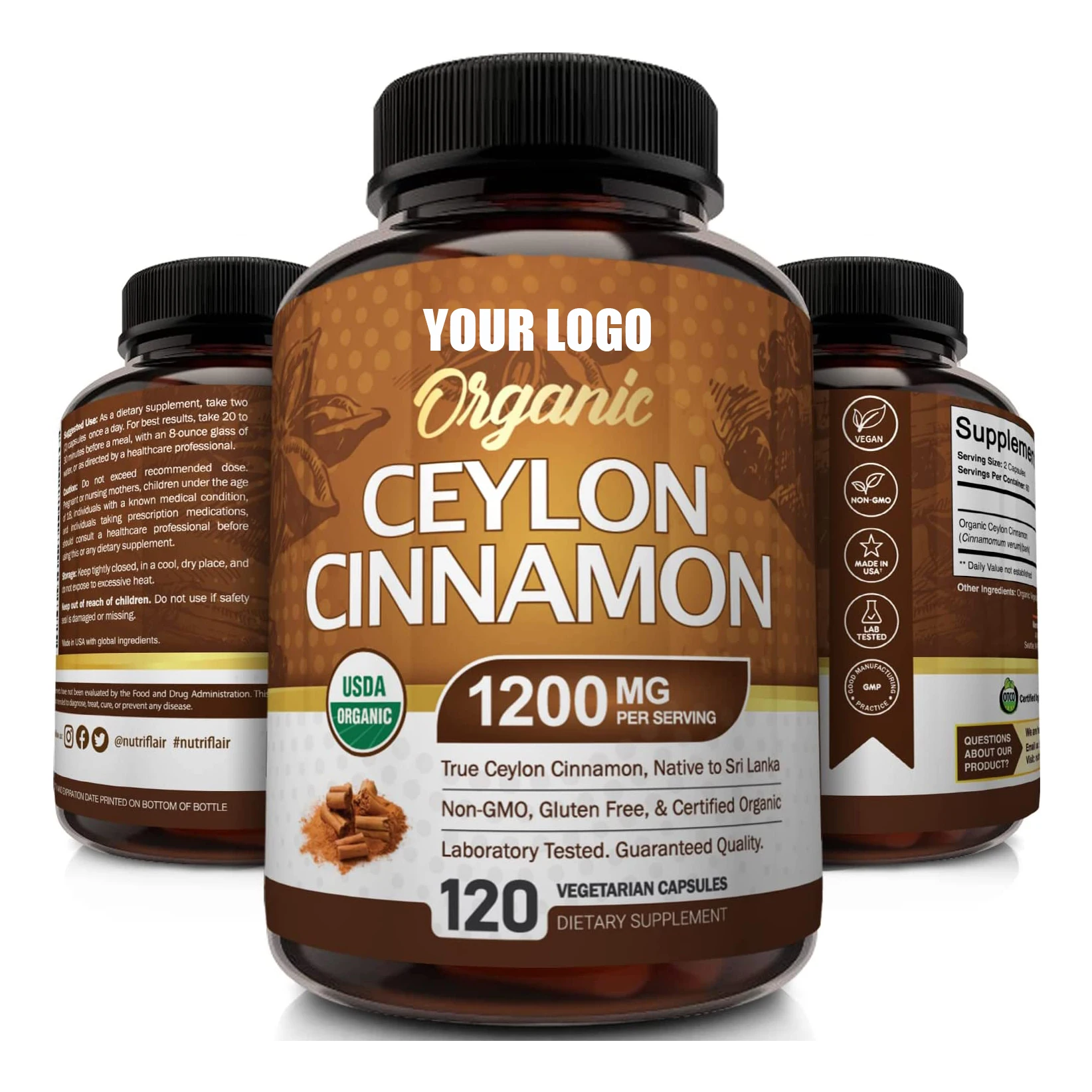 Organic Ceylon Cinnamon Supplement Capsules Organic Cinnamon Powder, Antioxidant Cinnamon Pills Supports Glucose Metabolism