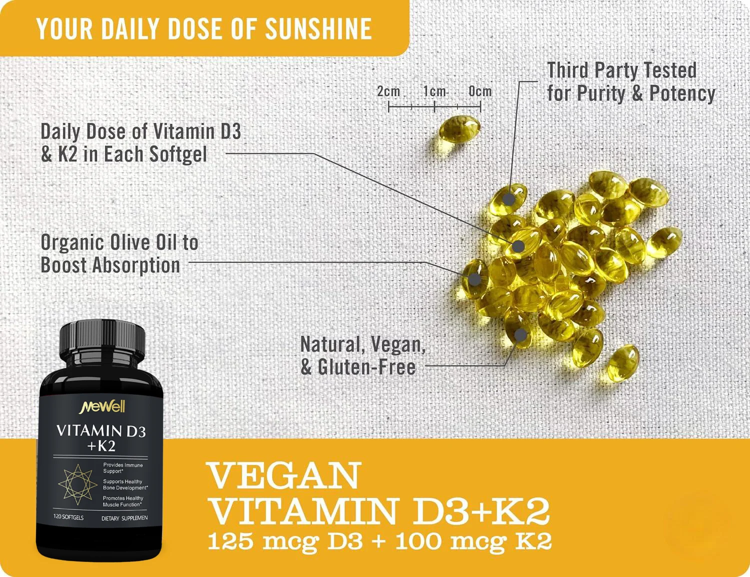 High Quality OEM/ODM VITAMIN D3+K2,Immune Support,Supports Healthy Bone Development,Promotes Healthy Muscle Function