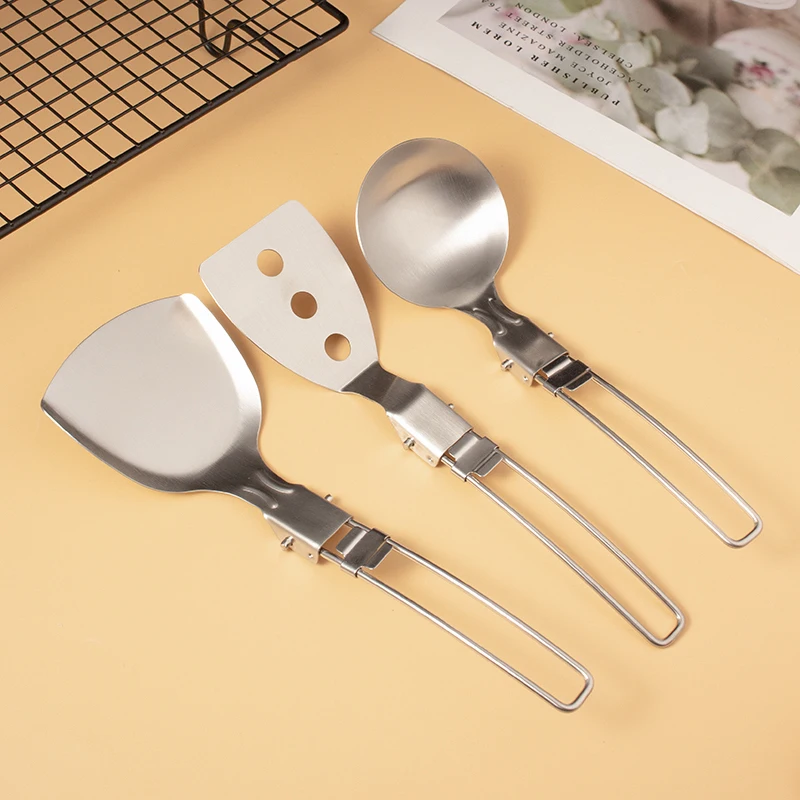 Outdoor Camping Portable Kitchen Utensils Set 304 Stainless Steel Multi-function Folding Cooking Tool