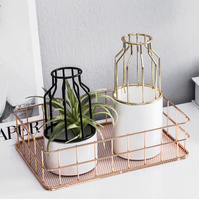 
Flower Vases Small Nordic Plant Modern Clear Cheap Decoration Gold Wedding Metal + Ceramic Flower Vases For Home Decor 