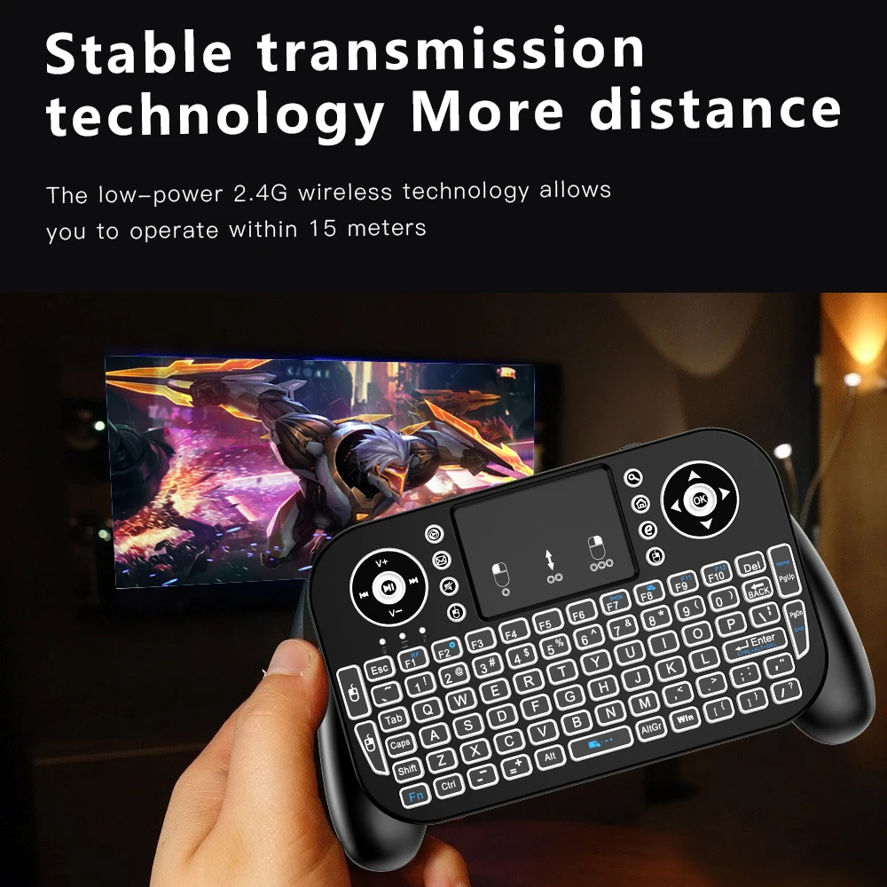 Factory V8 2.4G Mini Wireless Keyboard  7 Color Backlit Bluetooth  Air Mouse Remote Control Touchpad for Android TV  Box