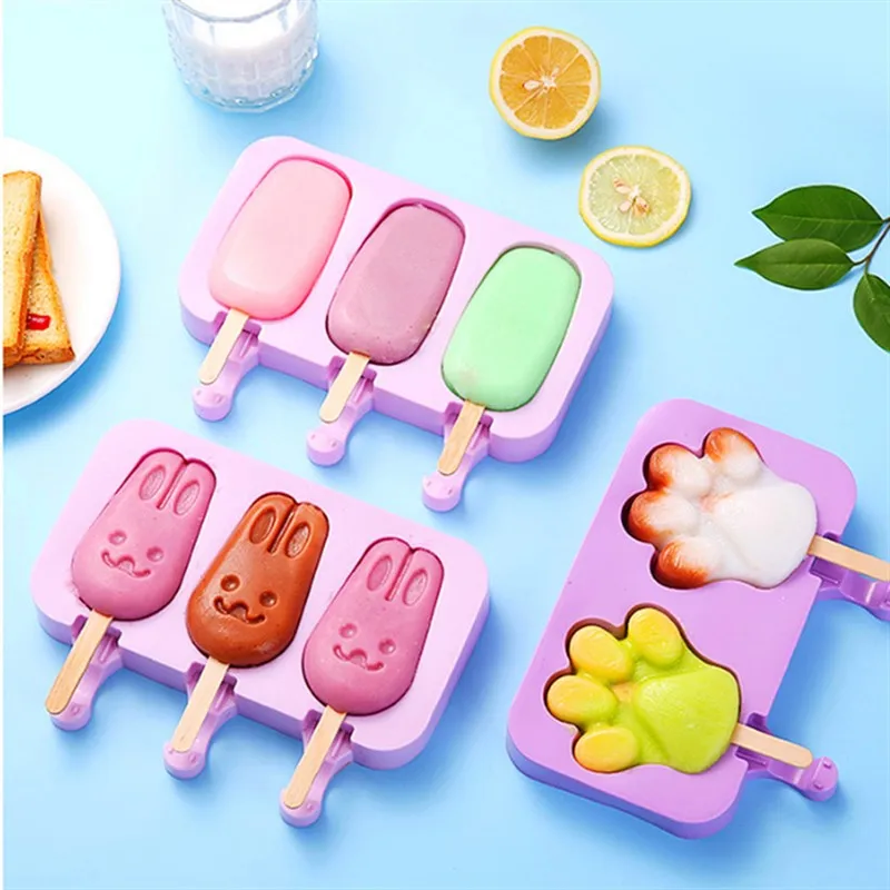 Purple Rabbit Ice Cream Silicone Molds Diy Cute Cartoon Purple Popsicle Mold For Paw Snowman Cake Pop Moulds Ice