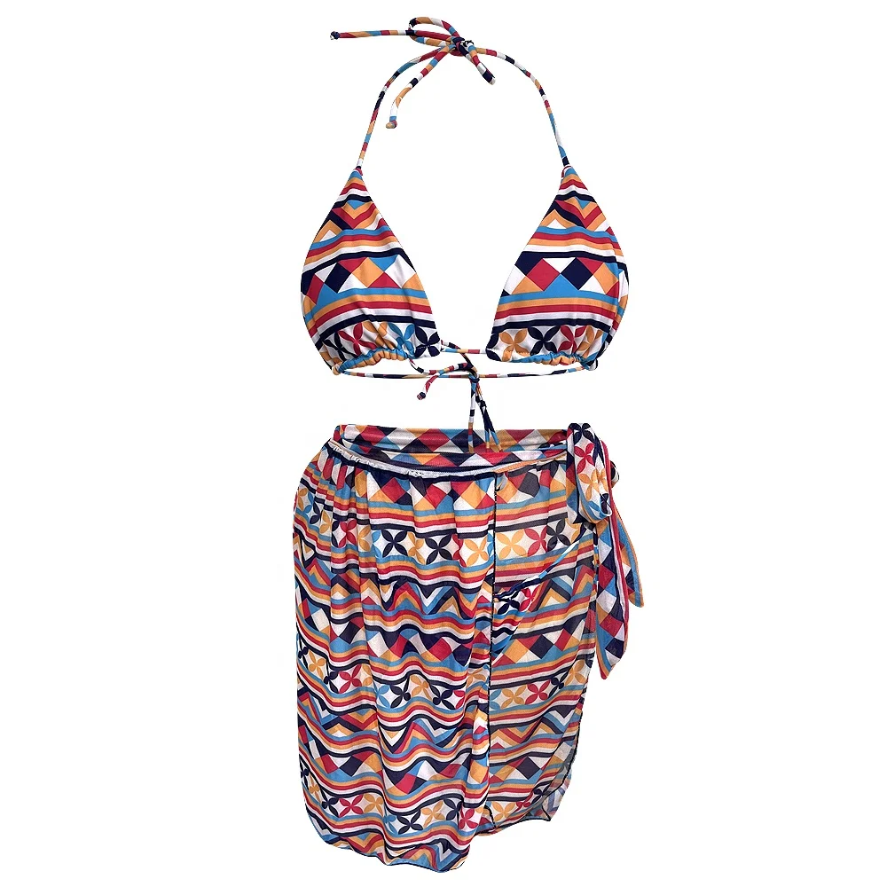 New Arrivals 2024 Summer Swimwear Three Piece Women  Dress Self-tying Adjustable Bikini Set Swimsuit