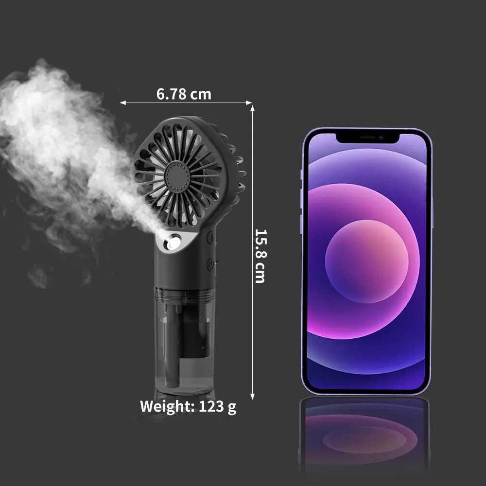 hand mini desk fan portable 4 inch 3 speed usb custom logo business gift with water spray