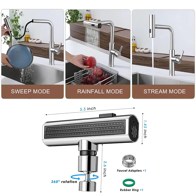 360 Degree Swivel Faucet Extender 4 in 1 Waterfall Kitchen Faucet