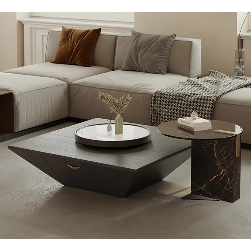 Modern Wood Frame Coffee Table Minimalist Designer Furniture Living Room Tea coffee table with side marble table