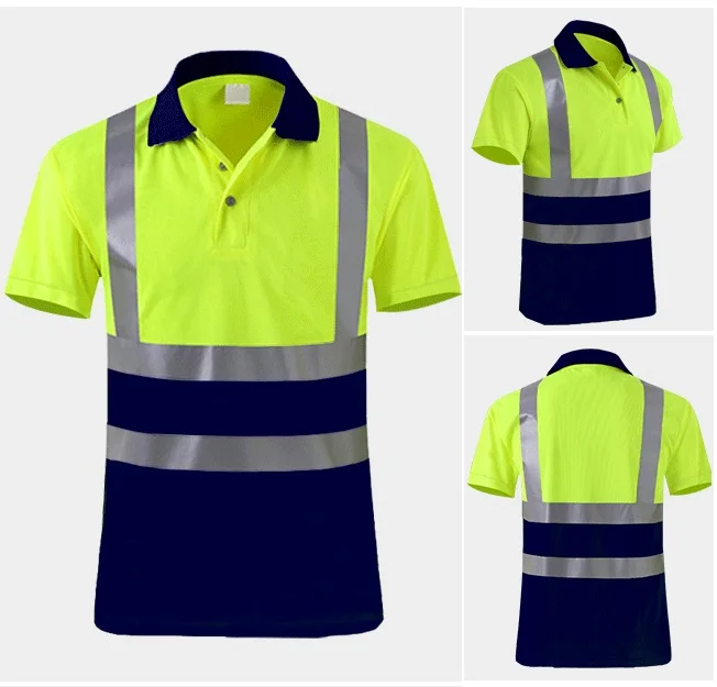 Hi-Vis Safety Polo Shirt High Visibility Construction Work Shirt with Reflective Strips