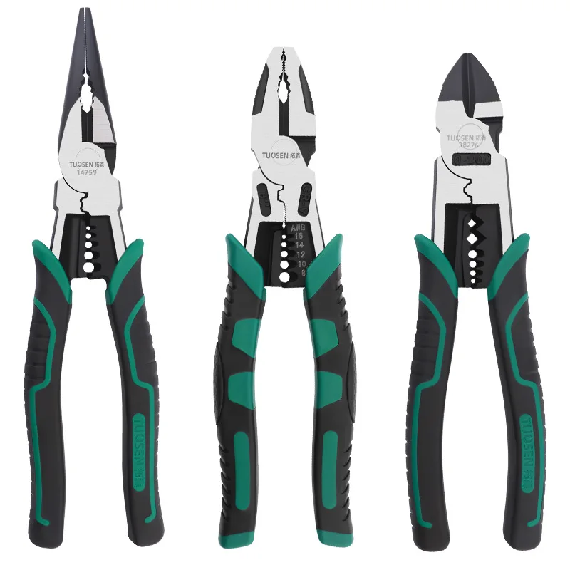 Tuosen industrial grade multifunctional wire pressing flat pliers diagonal pliers pointed nose pliers