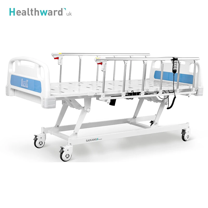 A6k Healthward Stainless Steel Adjustable Patient Clinic Medical Bed Price 3 Function Electric ICU Hospital Bed with Wheels