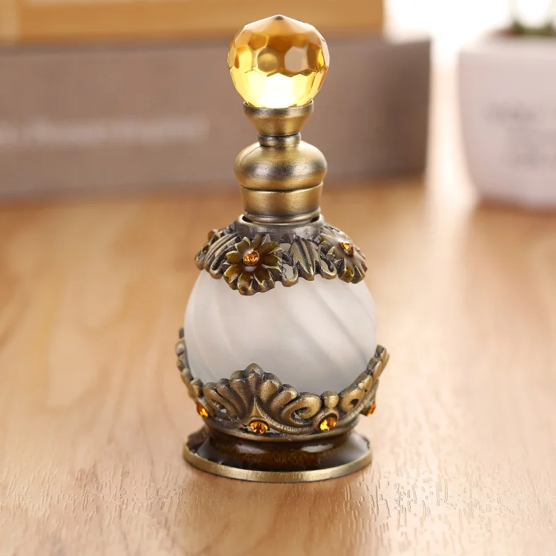 15ml European Middle East Dubai Patented Metal Flower Perfume Bottle Glass Essential Oil Attar Bottle Factory Outlet#81141S.B