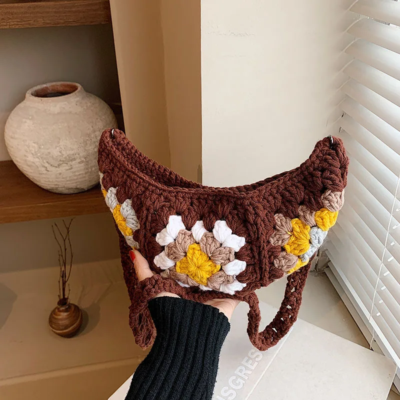 Trendy High Quality Women Woven Yarn Crochet Knitted Handbag Cute Shoulder Bags