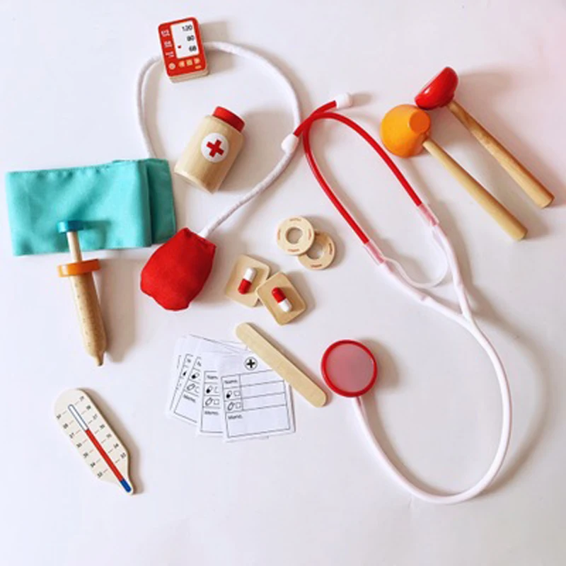 Hot Sale Kids Pretend Play Doctor Set Toy Wooden Nurse Injection Medical Kit Doctor Toys