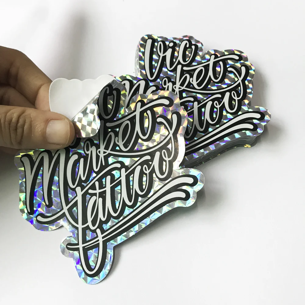 Cheap custom sparkly holographic glitter hologram sticker holo label