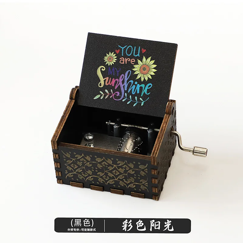 2024 New Arrival Mini Engraved Wooden Hand Crank Music Box Interesting Kid Toys Christmas Gifts Music Box