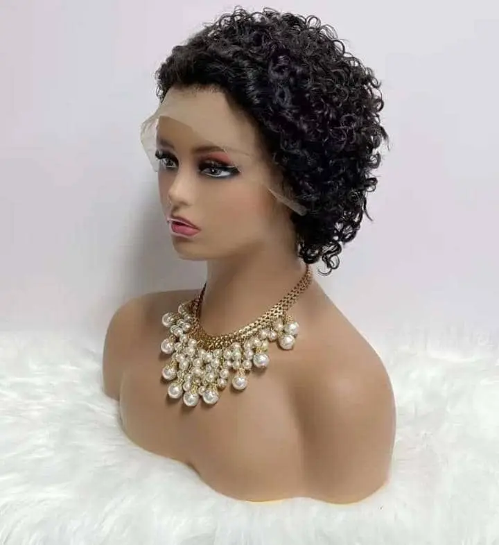 Wholesales 12a Grade Super Double Drawn Pixie Cut Short Wigs Rose Curl Fringe Wigs with Bang Human Hair Brazilian Long