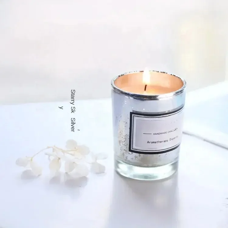 Custom Logo Aroma Electroplate Starry Sky Silver Soy Wax  Luxury Birthday Soy Wax Glass Jar Scented Candle