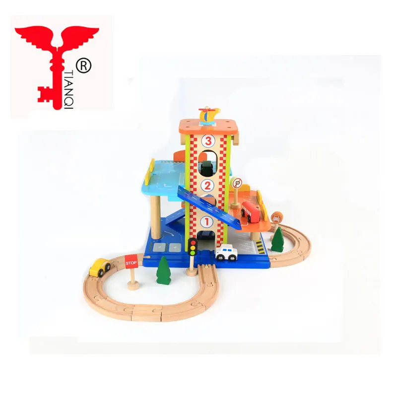 Wooden track parking lot toy wooden car parking garage toy track garage toy