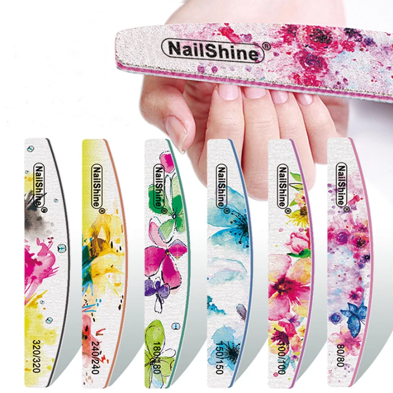 Professional Nail File Flower Printed Graffiti Half Moon Lime Nail Care Tools For Manicure 80/100/150/180/240 Grit