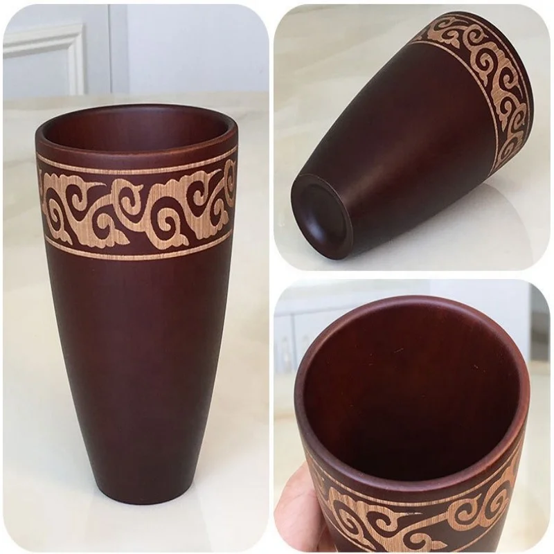 vintage wood grain Big belly wooden coffee tea cup  drink cup bamboo wooden coffee mug