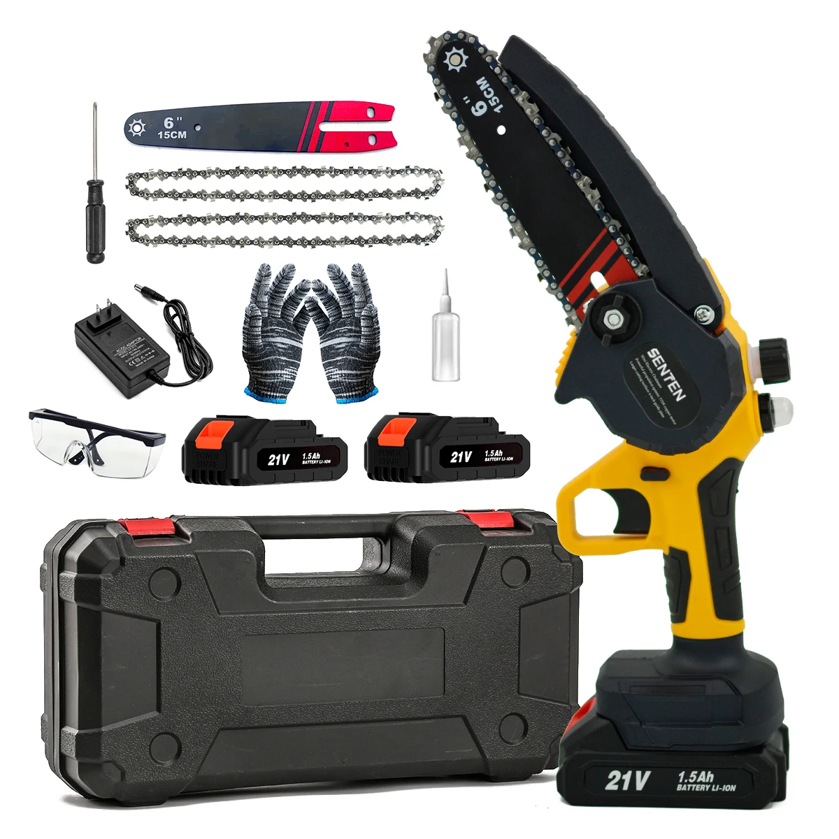 2 Batteries 6' Customization Cordless Power Chain Saws Portable Electric Chainsaw Pruning Shears Chainsaw