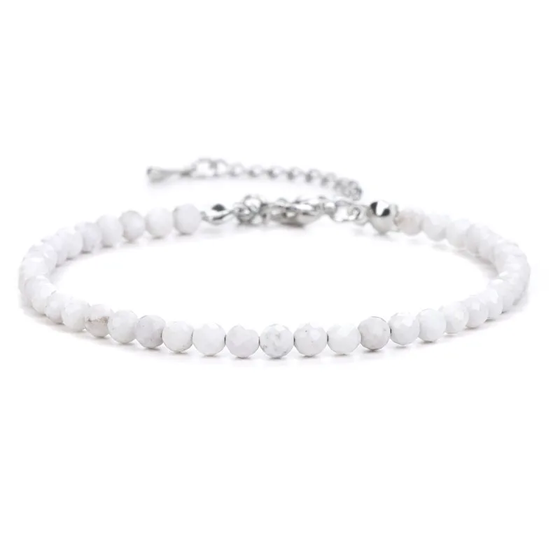 Natural Howlite Bead Charm Bracelet Adjustable Handmade Woven Gemstone Bracelet for Women Men Fashion Jewelry