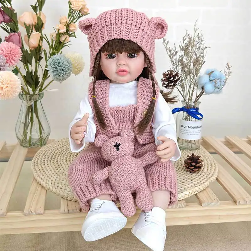 Reborn Dolls Completo de Silicona 55cm Newborn Knitwear Two Pieces Clothes Reborn Baby Dolls Set