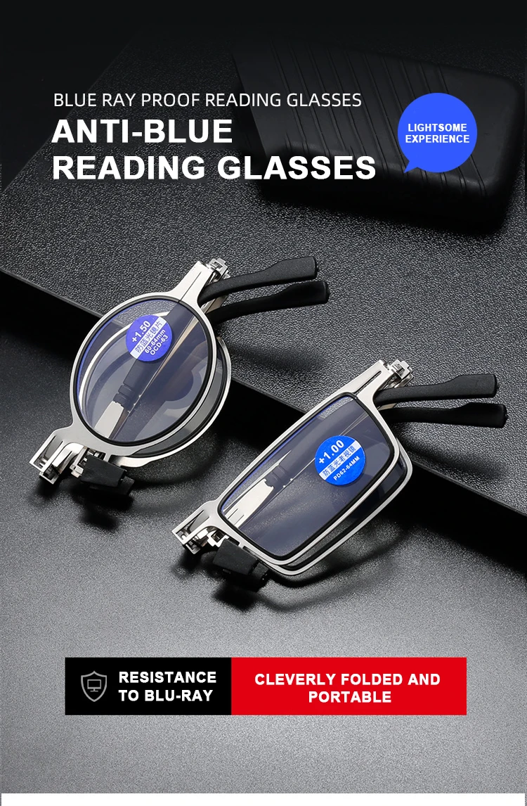 2022 new fashion round  metal folding women reading glasses rectangular men anti blue light  reading glasses bulk with case