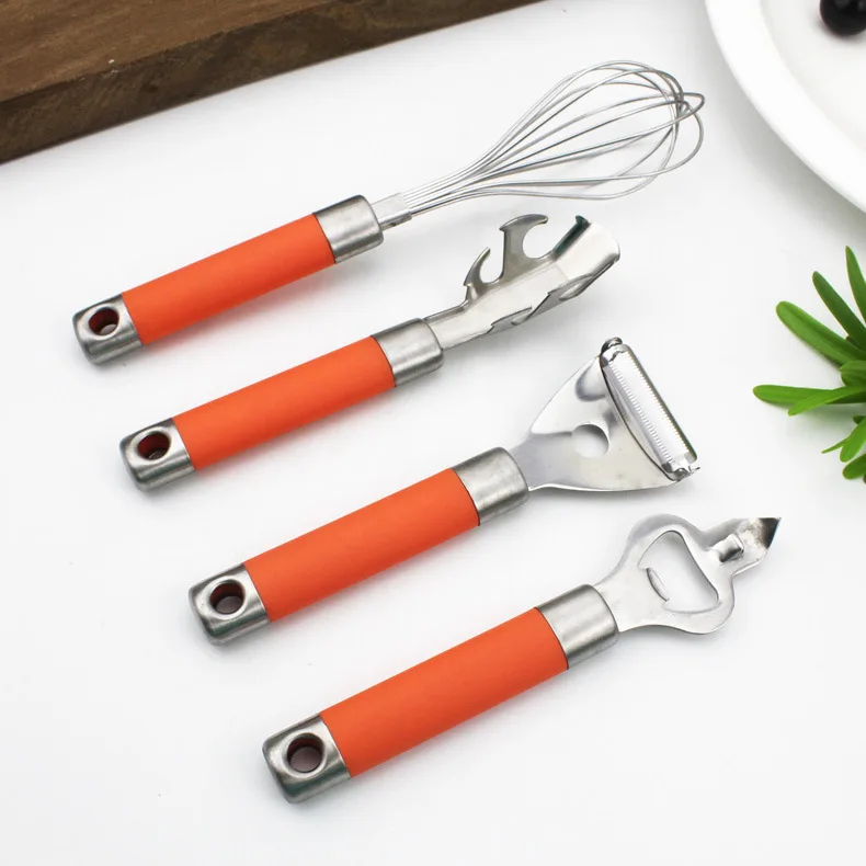 2025 new product Classic stainless steel peeler Multi-functional beer opener dish holder Egg beater egg whisk kitchen gadget set