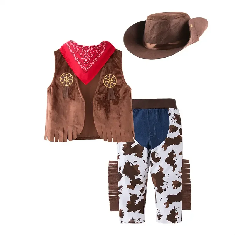 2024 New Fashion Kids Cowboy Costume Dress Up Outfit Boys Cowboy Hat with Bandanna for Kids Role Play Party Cosplay Costumes
