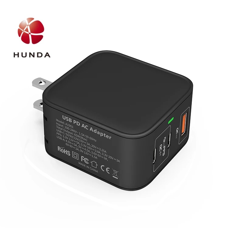 Usb-c Type-c quick fastcharger  65 w gan charger portable wall charger lapotor charger with CE FCC ROHS CB certification