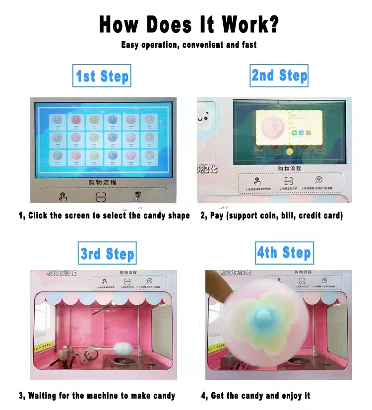 New Design Cotton Candy Machine with Sugar Selling Automatic Cotton Vending Machine Cotton Candy