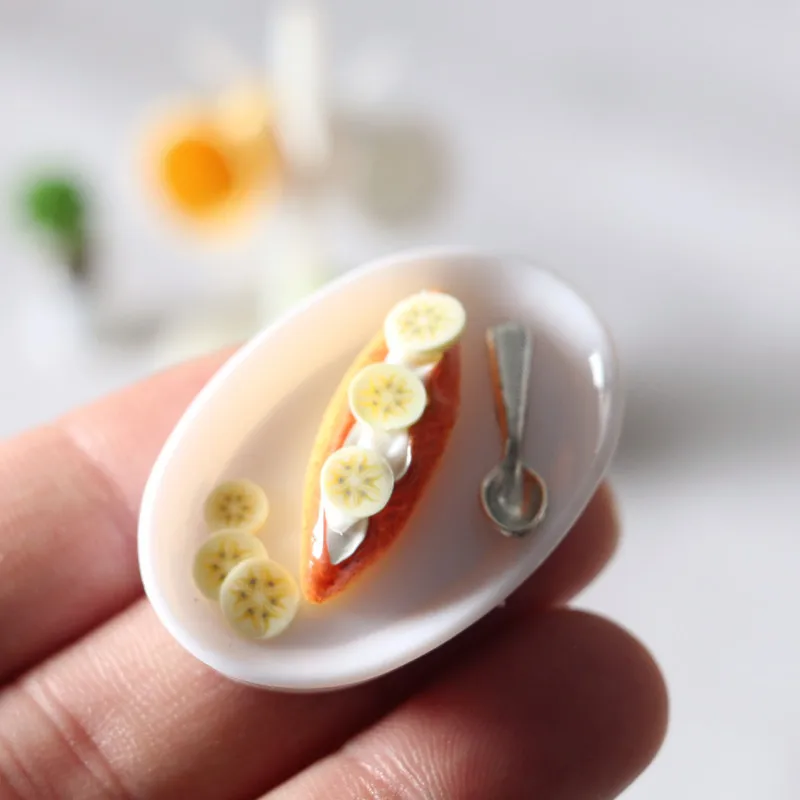 1/6 and 1/12 Scale Dollhouse Miniature Mini Food Stollen Panettone  Breakfast Set=fruit+bread+plate+cup+spoon for OB 11 Dolls