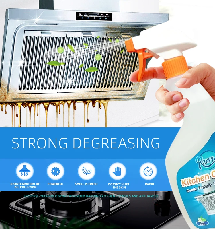 Factory Wholesale Remove Stain Heavy Oil Stain Transparent Bottle Packaging Kitchen Cleaner Products Kitchen Oil Cleaner
