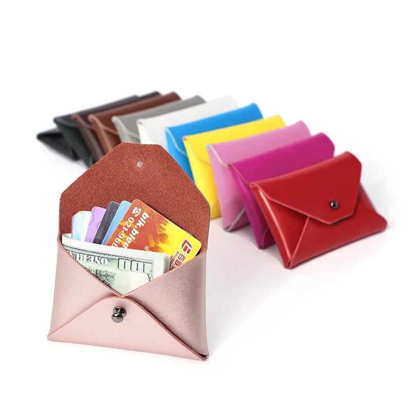 ya194 Custom Logo Handmade Genuiine Leather Square Minimalist Envelope Card Wallet for Women Cash Card Envelopes Wallet