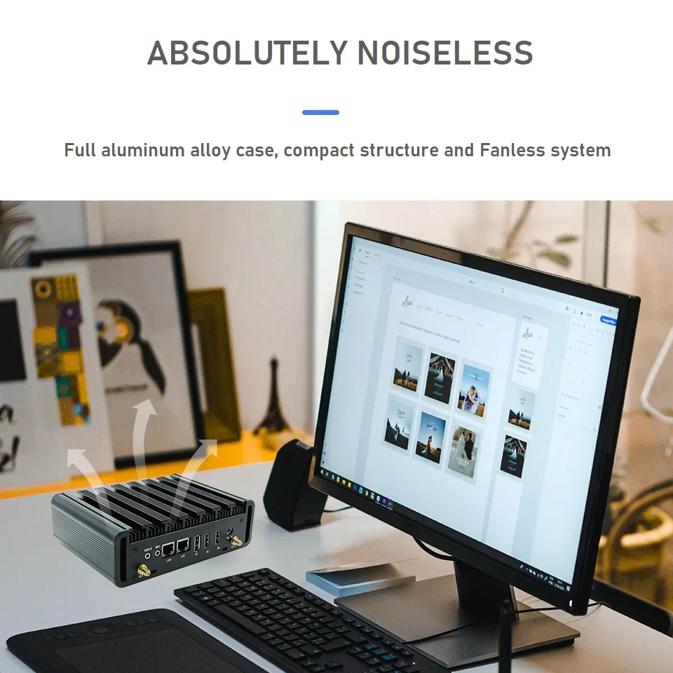 Manufacturer Intel Pentium 6405u 2*HD DP Mini Computer Support Dual Lan 2*COM Fanless Industrial mini PC