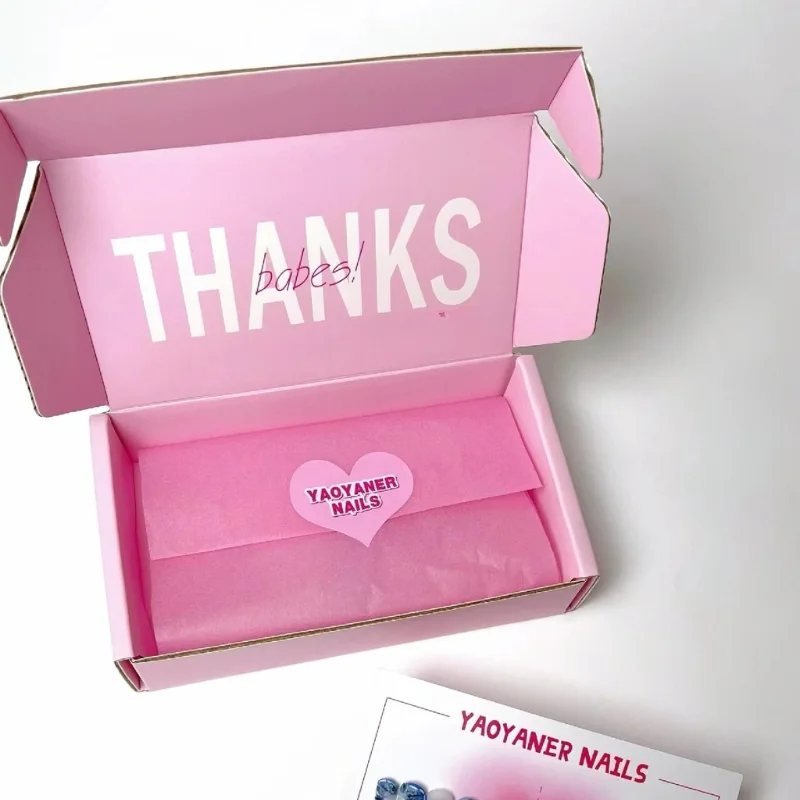 Custom Small box sticker logo Pink Corrugated Rigid Paper Boxes  for Gift packaging