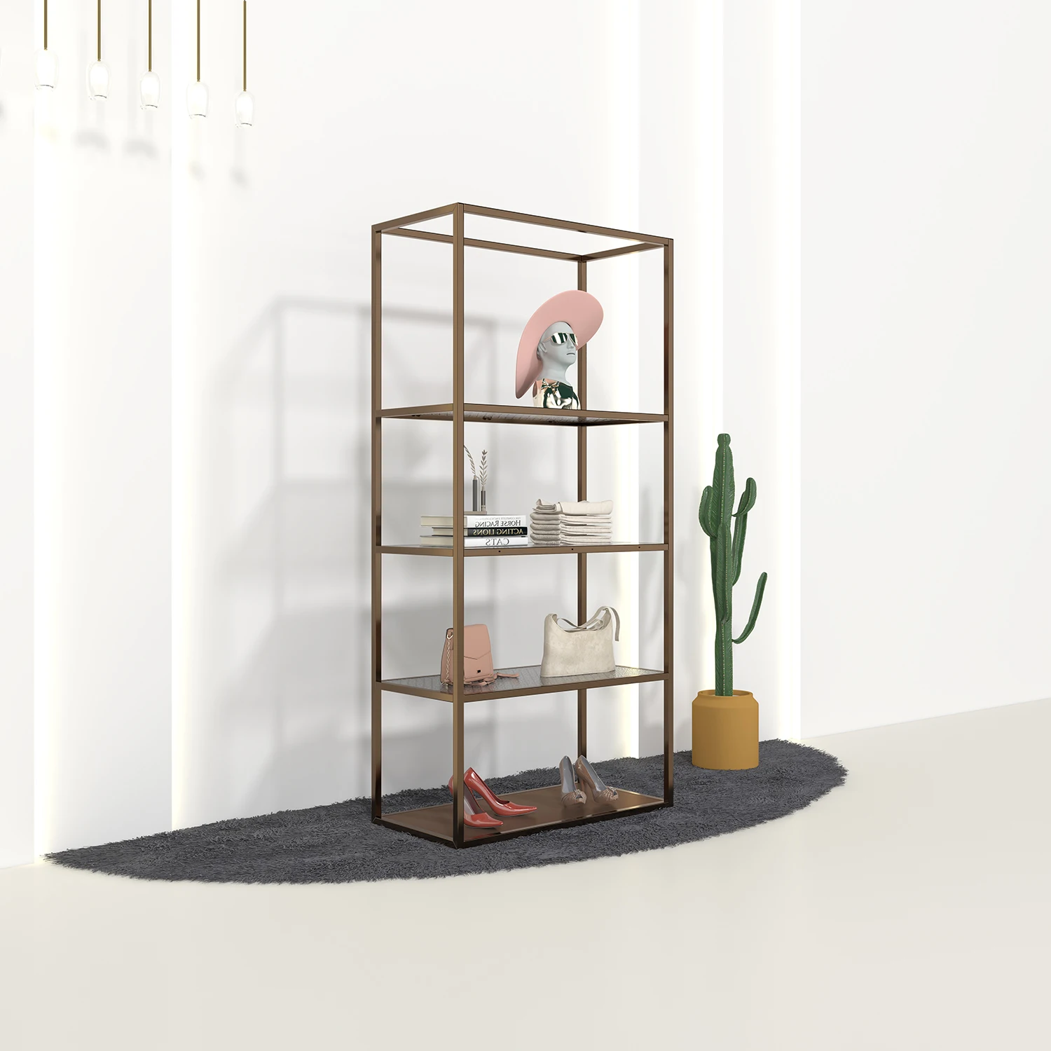 Высокие полки для одежды из розового золота демонстрационная стойка приспособление/высококлассный шкаф стеллаж